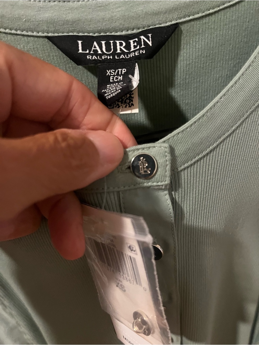 Ralph Lauren Sage Green Puff Sleeve Button-Front Top - Picture 4 of 12
